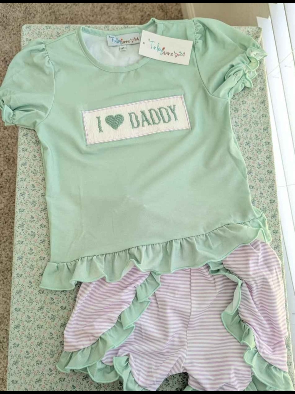 NWT 4T Smocked I Love Daddy Ruffle Short Set